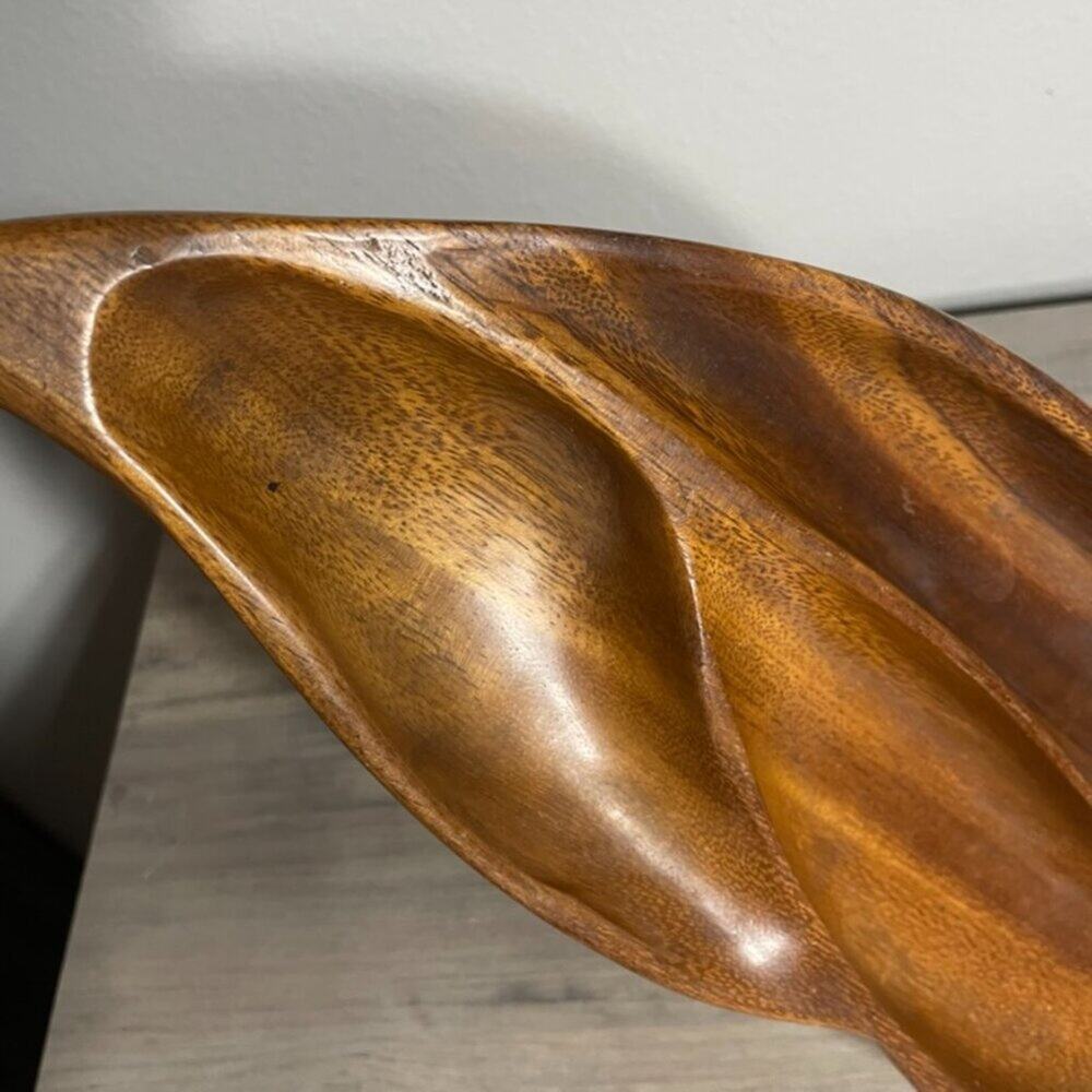 Hand Carved Divided Serving Dish Honolulu Hawaii Dhai Wood - Wood Rose Shop - Picture 3 of 9
